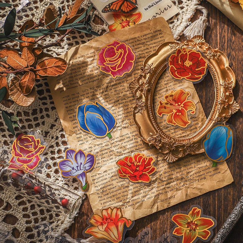 Set sticker vintage hình hoa độc đáo cỡ lớn, hình dán sticker trang trí sổ tay, nhật ký, thiệp mừng
