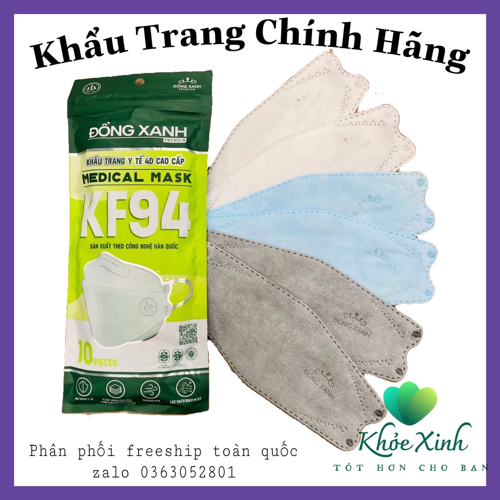 (Set 50 Cái) Khẩu Trang 4D KF94 Đồng Xanh Premium Mask Công Nghệ Hàn Quốc