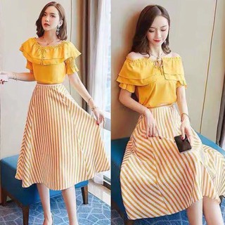 Set Áo Váy Sọc Kẻ Hàn Quốc  - TT2018