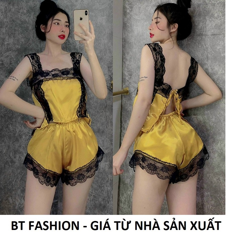 Đồ Bộ Mặc Nhà Vải Phi Bóng Mềm Mát - BT Fashion (DN01 - Dây Vai Ren)