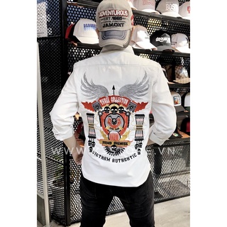 Áo sơ mi trắng nam thêu đầu lâu exit dead chất kanji three collection thêu to toàn áo K3 STORE