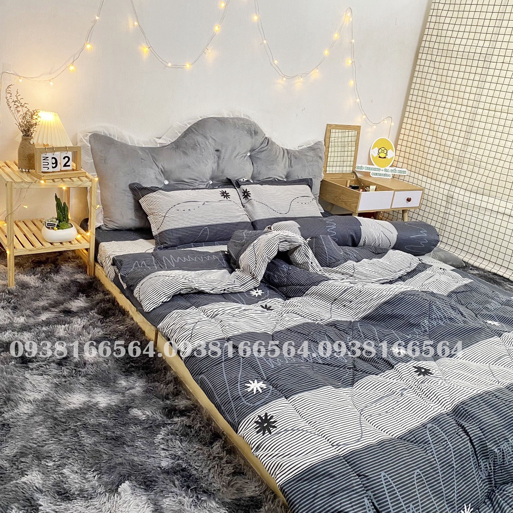 TRỌN BỘ COTTON POLY 5 MÓN CHĂN PHAO DÀY DẶN HÀNG VN SỌC TRẮNG ĐEN - ĐỦ KÍCH THƯỚC