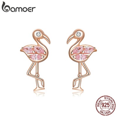 Bamoer Bông Tai bạc 925 Hình Chim Hồng Hạc Đính Đá Zircon bse120