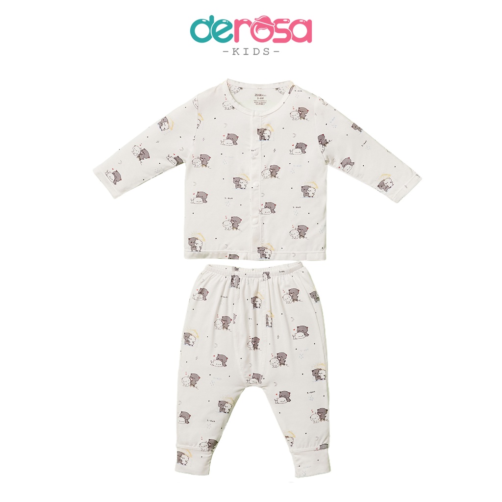 Bộ quần áo dài tay bé trai và bé gái cài giữa DEROSA KIDS chất liệu bambo từ 3 - 6 tháng