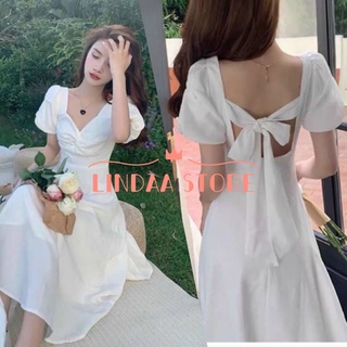 ĐẦM DỰ TIỆC MIDI NHÚN NGỰC CỘT NƠ LƯNG HYOYOON DRESS