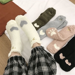 Vớ Nhung San Hô Dày Dặn Giữ Ấm Cổ Chân Màu Đen/Trắng/Xám/Cà Phê/Cà Phê Cho Nữ