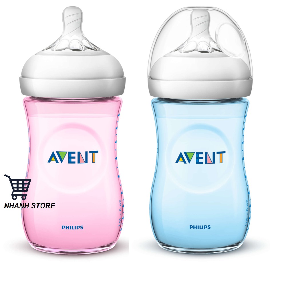 Bình sữa Avent Natural 260ml Xanh - Hồng (Núm số 2, 1 tháng +)