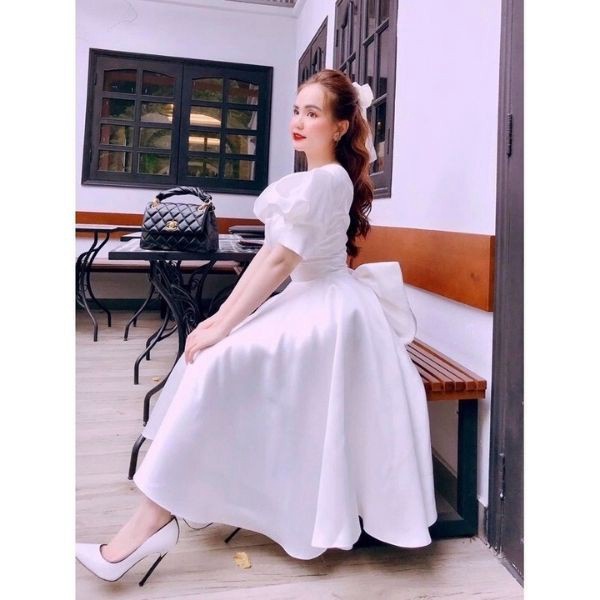 (FREE SHIP) MẪU MỚI ĐẦM XÒE NỮ TAFTA NƠ LƯNG SANG CHẢNH TỎA SÁNG HHP