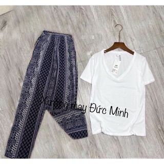Set bộ Áo Phông Giấy Cổ Tim + Quần Thổ Siêu Mát, Chất Lượng
