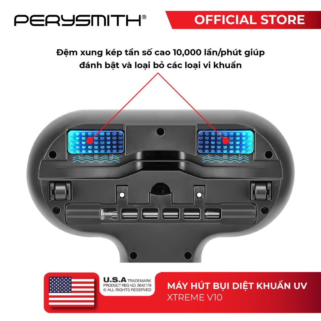 Máy hút bụi giường nệm PerySmith XTREME V10 diệt khuẩn uv công suất 700W