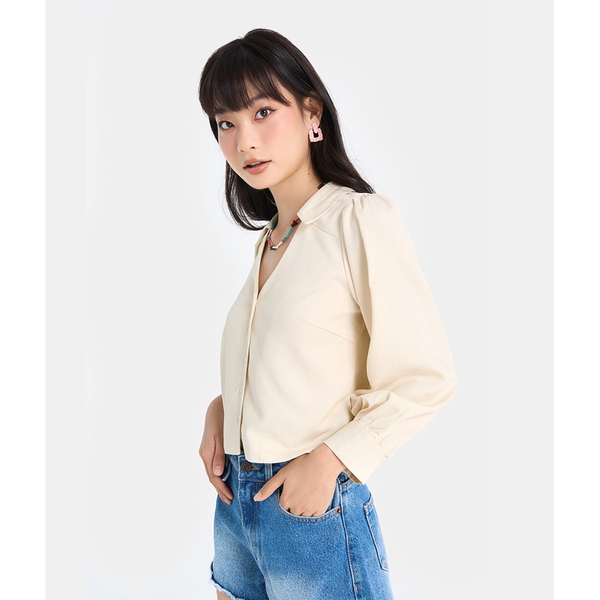 Áo Kiểu Sơmi Thời Trang Nữ HNOSS Tay Dài Cổ Chữ V HNAKI062