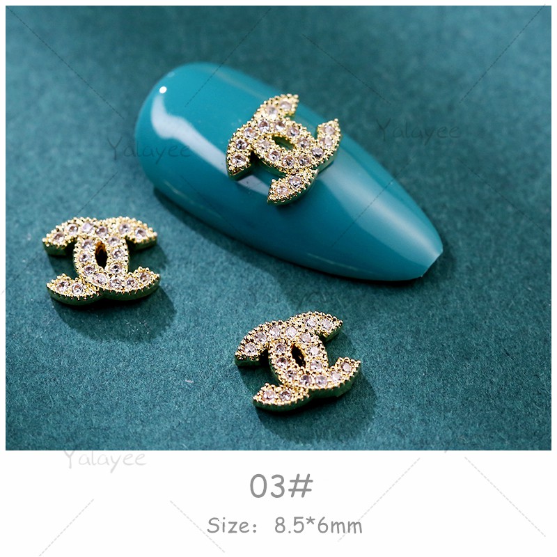 Phụ kiện đá zircon kim cương giả hợp kim logo Cc trang trí móng tay nghệ thuật