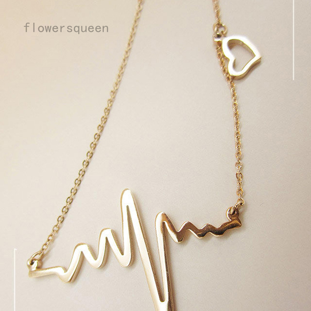 flowersqueen Dây Chuyền Mặt Hình Nhịp Tim Đơn Giản Phong Cách Hàn Quốc
