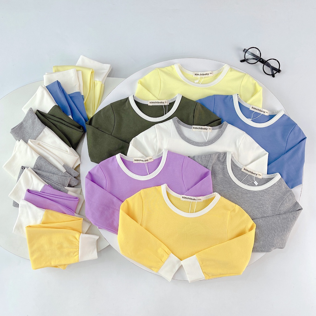[SALE] Bộ Quần Áo Bé Gái, Bé Trai KIMCHIBABT Vải Cotton Cạp Cao Cổ Viền, Bộ Dài Tay Cho Bé Mặc Nhà Thu Đông MKMTD2237
