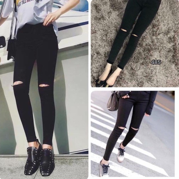 Quần Jean Lưng Cao Rách Gối mẫu quần jean co dãn quốc dân Panda