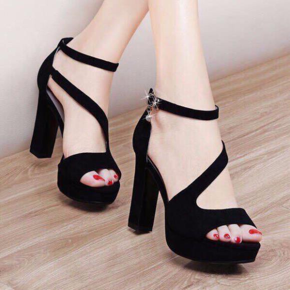 Giày cao gót 10cm đế đúp gót vuông chéo hông