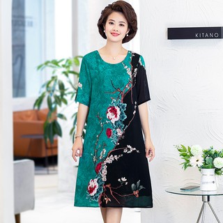 Đầm suông voan lụa trung niên họa tiết sang trọng thoitranghd com