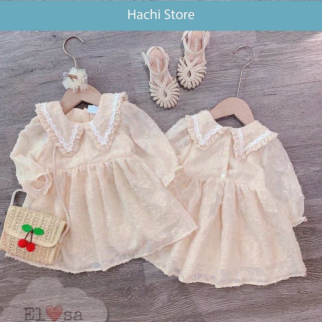 Váy thu đông dài tay cho bé gái phong cách tiểu thư bánh bèo - chất voan tơ nhẹ nhàng - size từ 2-8 tuổi