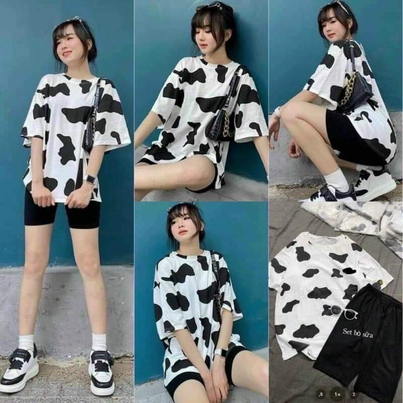 bộ đùi bò sữa áo thun tay lỡ unisex quần Legginh đùi Ka