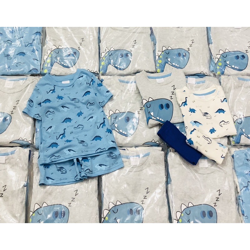 Set 3 bộ short cotton khủng long bé trai