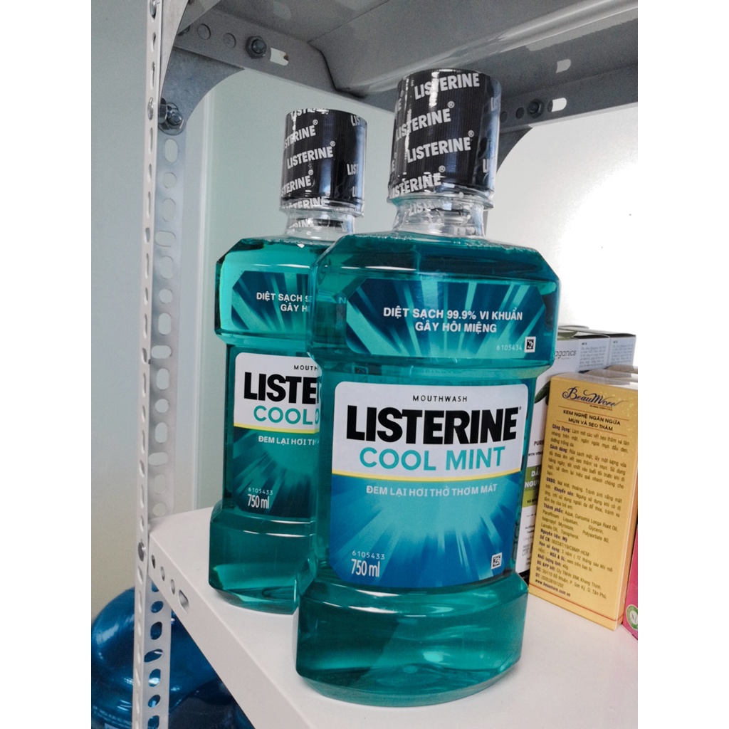 Nước súc miệng Listerine Cool Mint 750ml - nước xúc miệng Listerine màu xanh ngọc 250ml