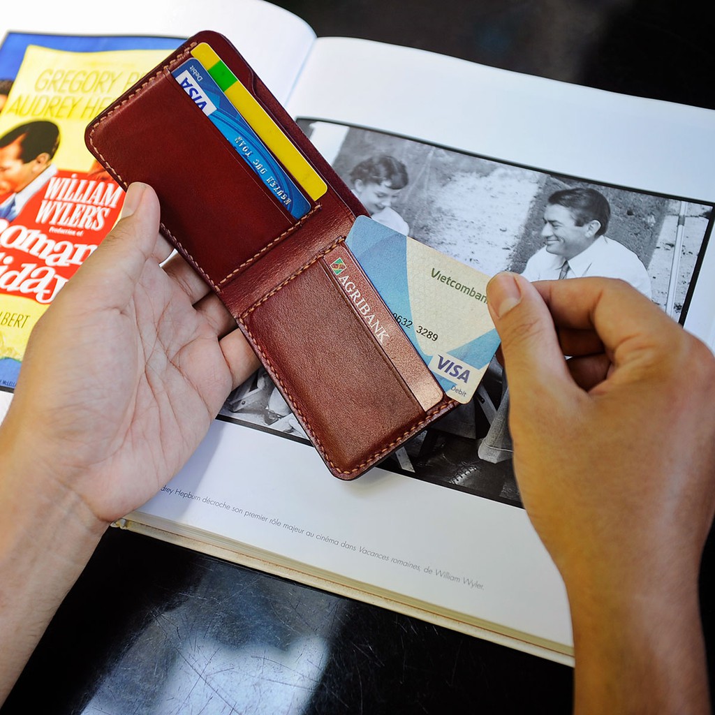 Ví nam thủ công tối giản Minimal Wallet bằng da bò nhập khẩu mầu đỏ đô - Ví nam Mino Crafts WM0202S