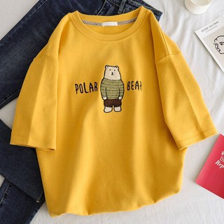 [Mã QLK10 giảm 10k đơn 99k] Áo thun thêu gấu polar bear kèm ảnh thật - Áo Thun Oversize, form rộng