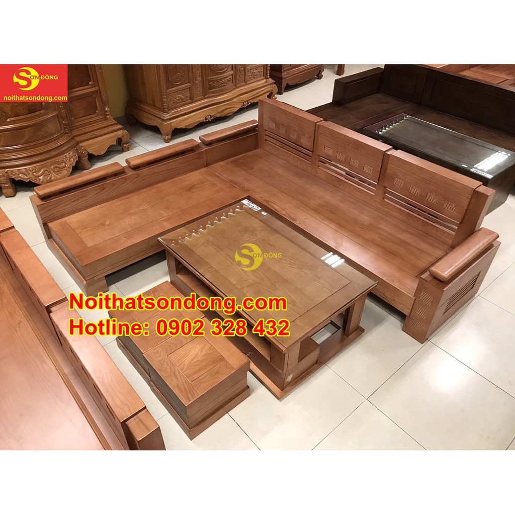 Bộ sofa góc tay trơn thanh lịch gỗ sồi nga 5 món SFG001