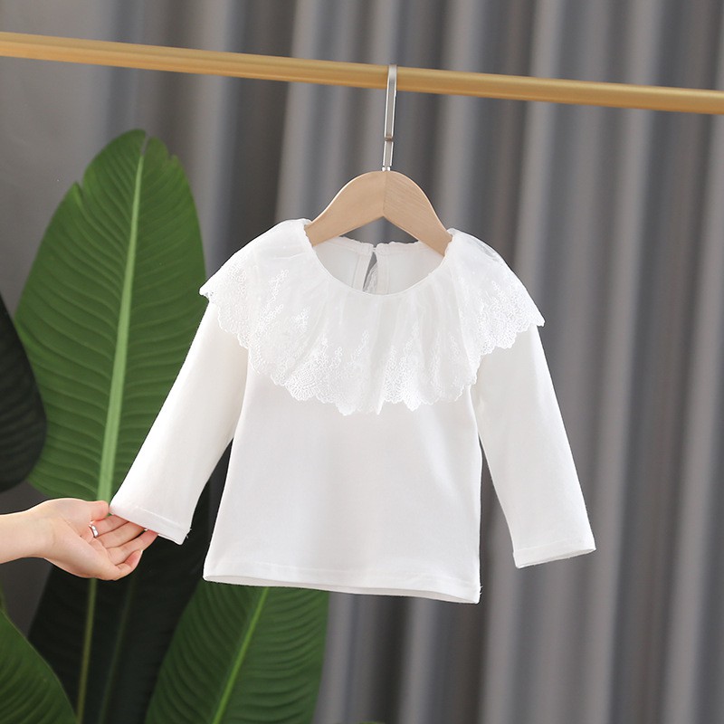 Áo thu đông bé gái chất cotton cao cấp bèo ren cổ siêu tiểu thư size 8 -18kg AT