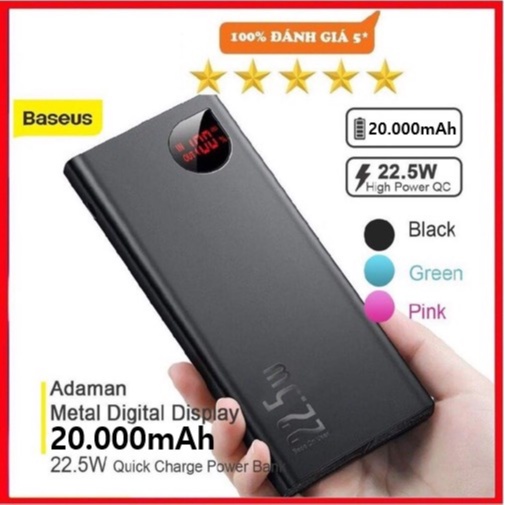 Sạc dự phòng 20000mah adaman metal digital display quick charge sạc nhanh 22.5w chính hãng baseus bảo hành 12 tháng