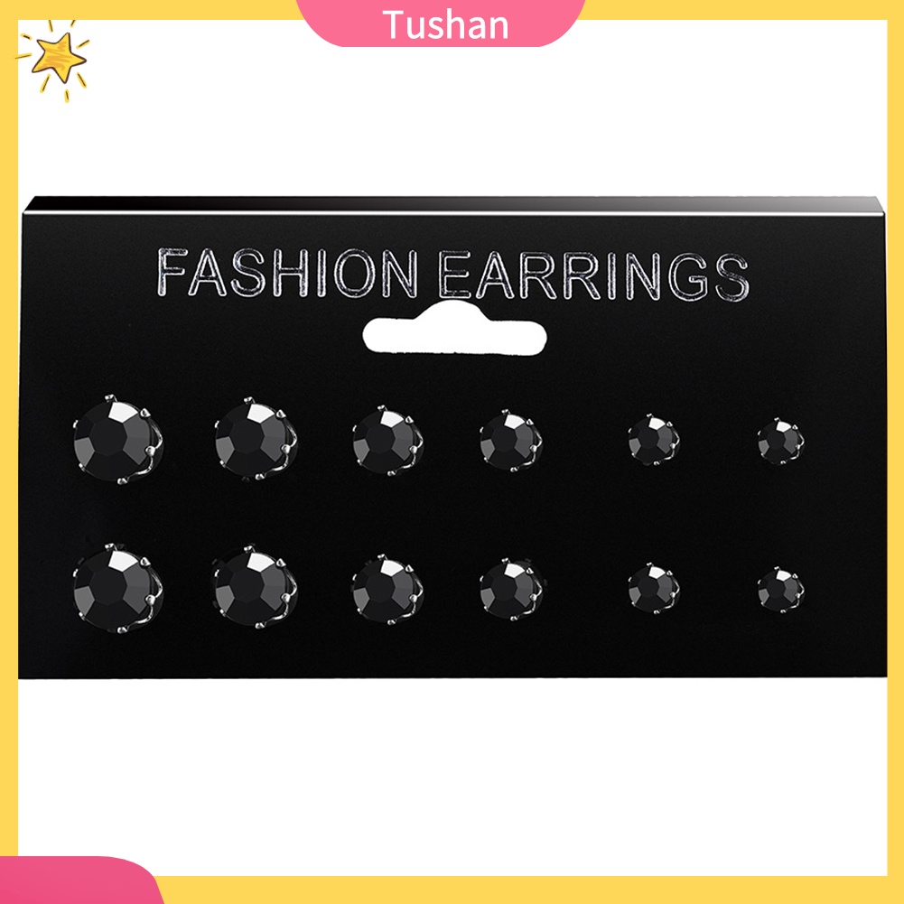 Bộ 12/6 đôi khuyên tai xỏ lỗ đính đá xinh xắn đơn giản