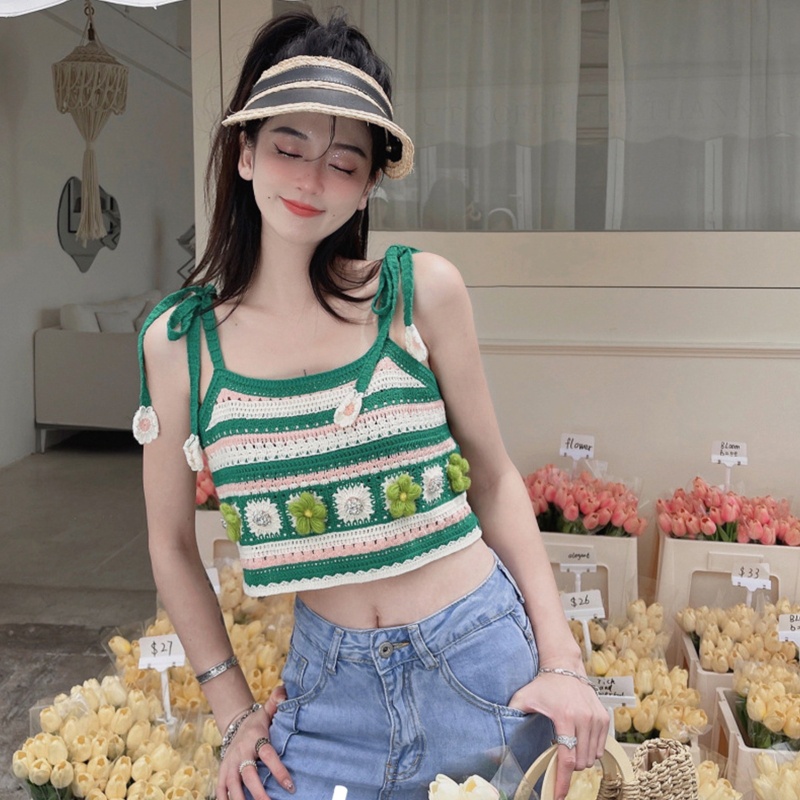 Áo Tank Top Dệt Kim Dáng Ngắn Thiết Kế Kẻ Sọc Siêu Nhẹ Thời Trang Quyến Rũ Cho Nữ