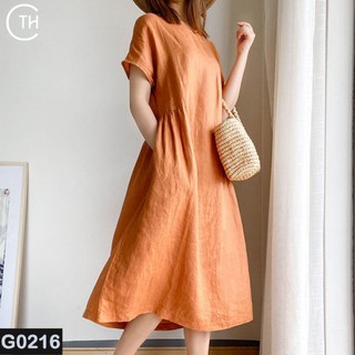 Đầm Trung Niên Linen Trơn Có Túi Thiều Hoa G0216