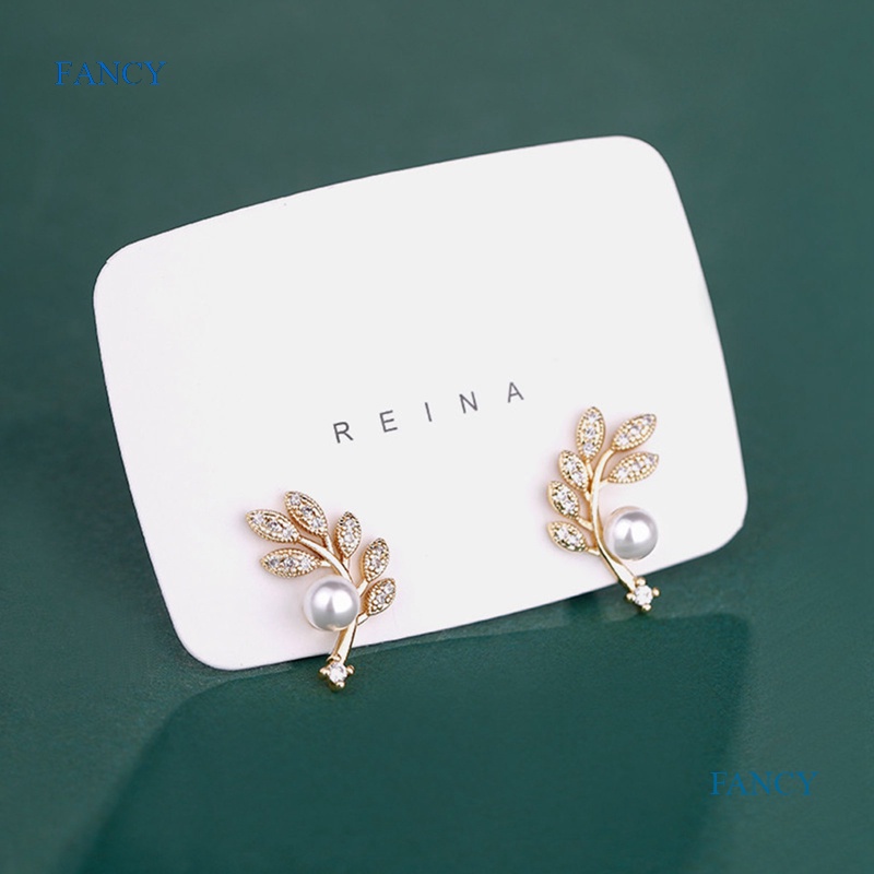 Bông Tai Hình Chiếc Lá Đính Ngọc Trai Giả Phong Cách Hàn Quốc Thời Trang Cho Nữ