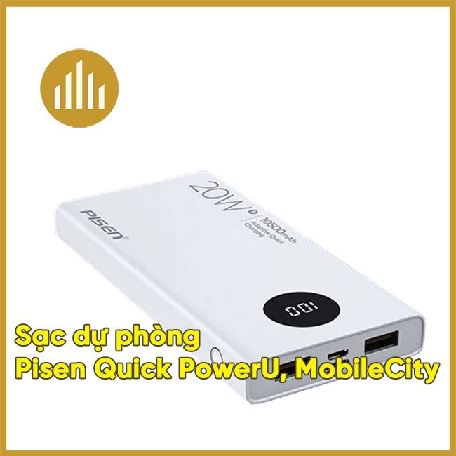 Sạc dự phòng Pisen Quick PowerU 10500mAh (LED) Ultra 20W - BH 12 tháng, 1 đổi 1 - MobileCity