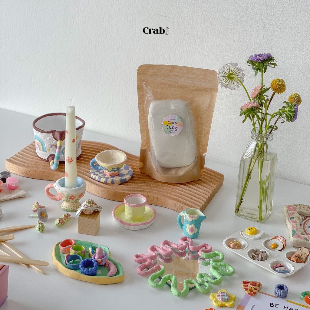 【Giao hàng nhanh chóng】[Tóc thẳng] Full box làm đất sét tự khô dry air clay cho 2 người Be Happier Clay Craft Box