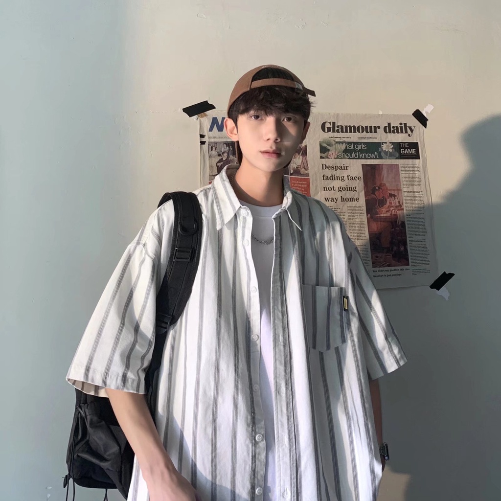 Áo Sơ Mi Nam Tay Ngắn Dáng Rộng Phong Cách Nhật Bản Thời Trang Mùa Hè Có Size M-2XL