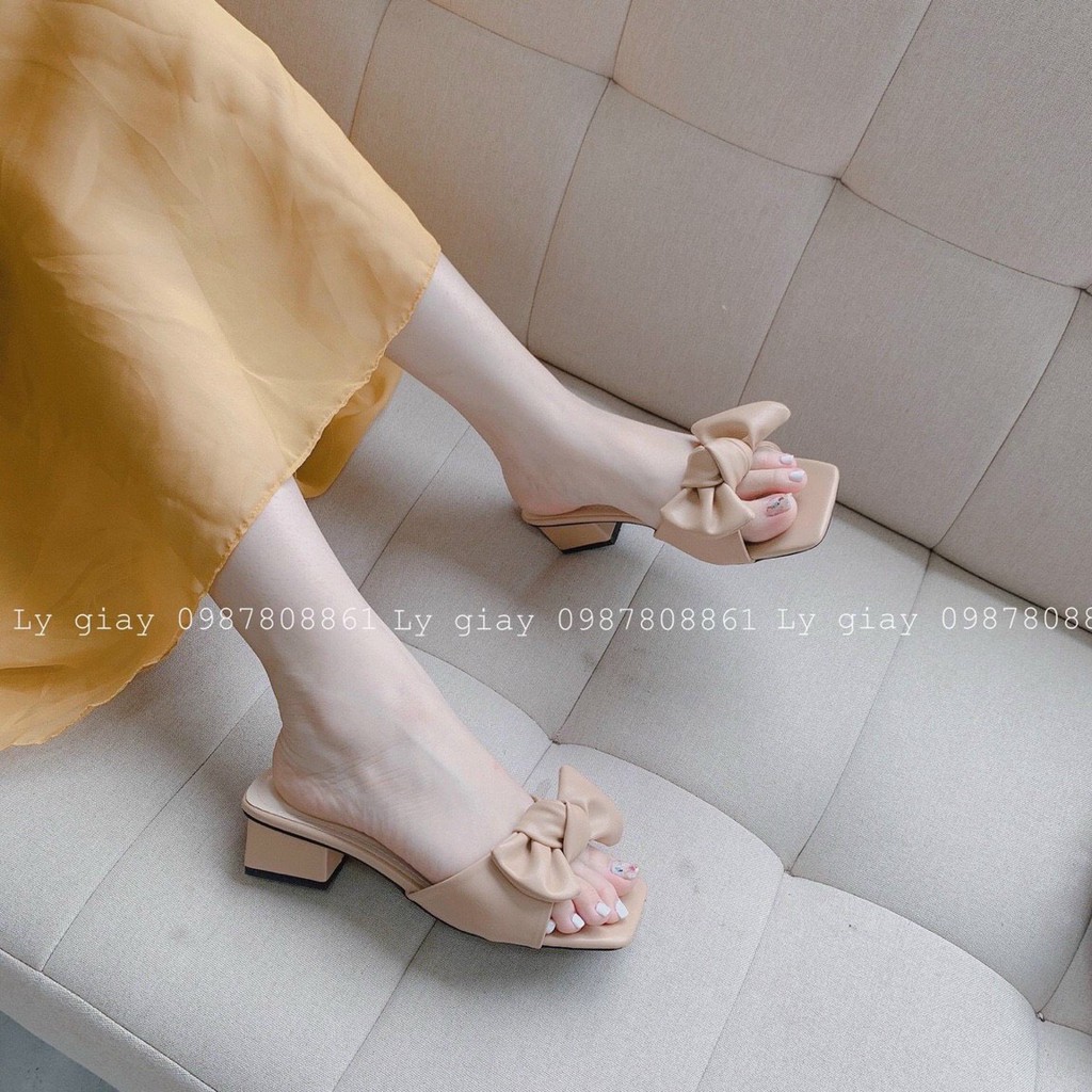 dép nữ xinh thời trang phối nơ xoắn lên chân cực xinh xắn s161