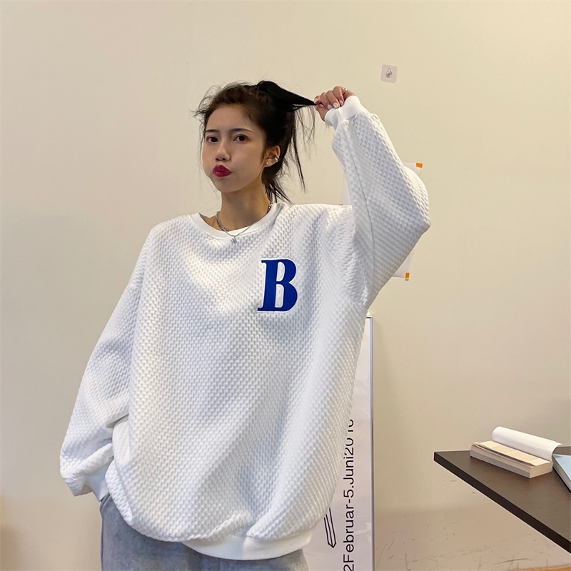 【ZHELIHANGFEI】Áo Thun Tay Dài Cổ Tròn Form Rộng Họa Tiết Kẻ Sọc Hợp Thời Trang