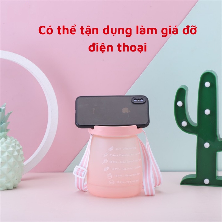 Bình nước Sports Cup 1.4 lít thể thao nhắc giờ uống nước tích hợp ống hút có vạch kẻ chia ml và báo giờ