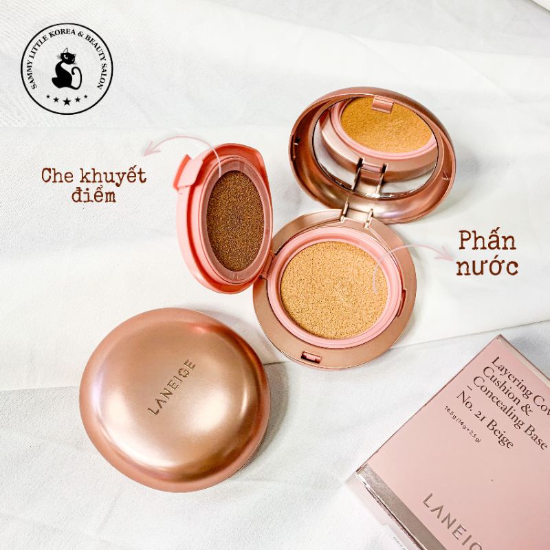 [Mã SRBACK010912 hoàn 20K xu đơn 50K] Phấn Nước 2 Lõi Laneige Layering Cover Cushion & Concealing Base 21