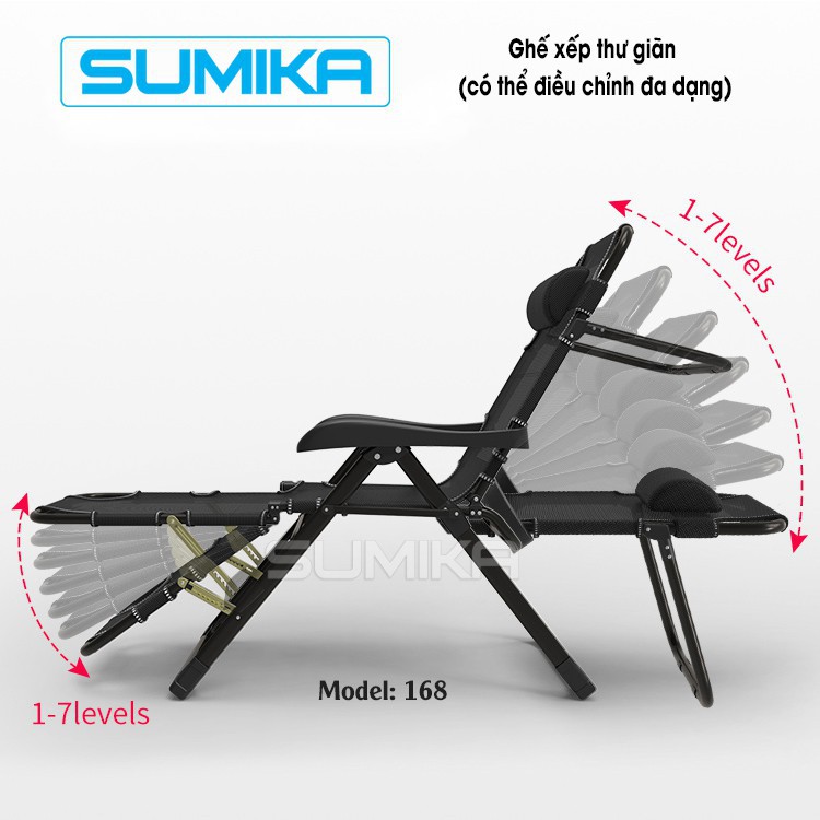 Ghế xếp thư giãn Sumika 168 (có ngã thành giường, tải trọng 300kg)