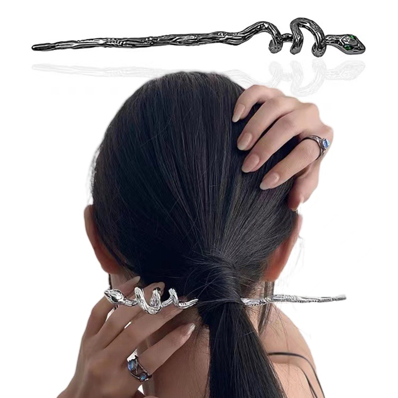 Kẹp Tóc Hình Rắn Màu Đen / Bạc Thời Trang Dành Cho Nữ