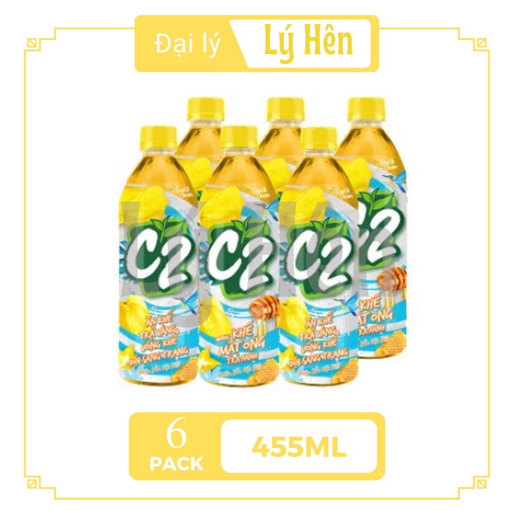 Lốc 6 Chai Trà Xanh C2 Đủ Vị Chanh - Bạc Hà - Khế - Đào - Vải Nhựa 455ml Date Luôn Mới