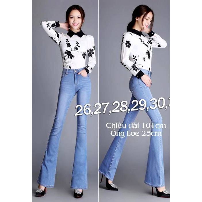 Quần jeans nữ ống loe dài màu nhạt 103cm