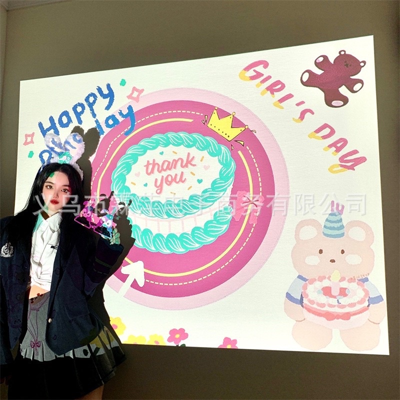 Máy Chiếu Mini Tạo Phông Nền Vuông Tròn Hoạ Tiết HAPPY BIRTHDAY Trang Trí Tiệc Sinh Nhật