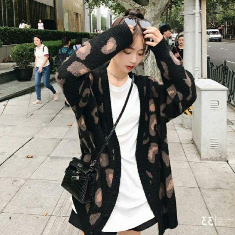 Áo Khoác Len Cardigan Hoạ Tiết Báo Dày Ấm Phong Cách