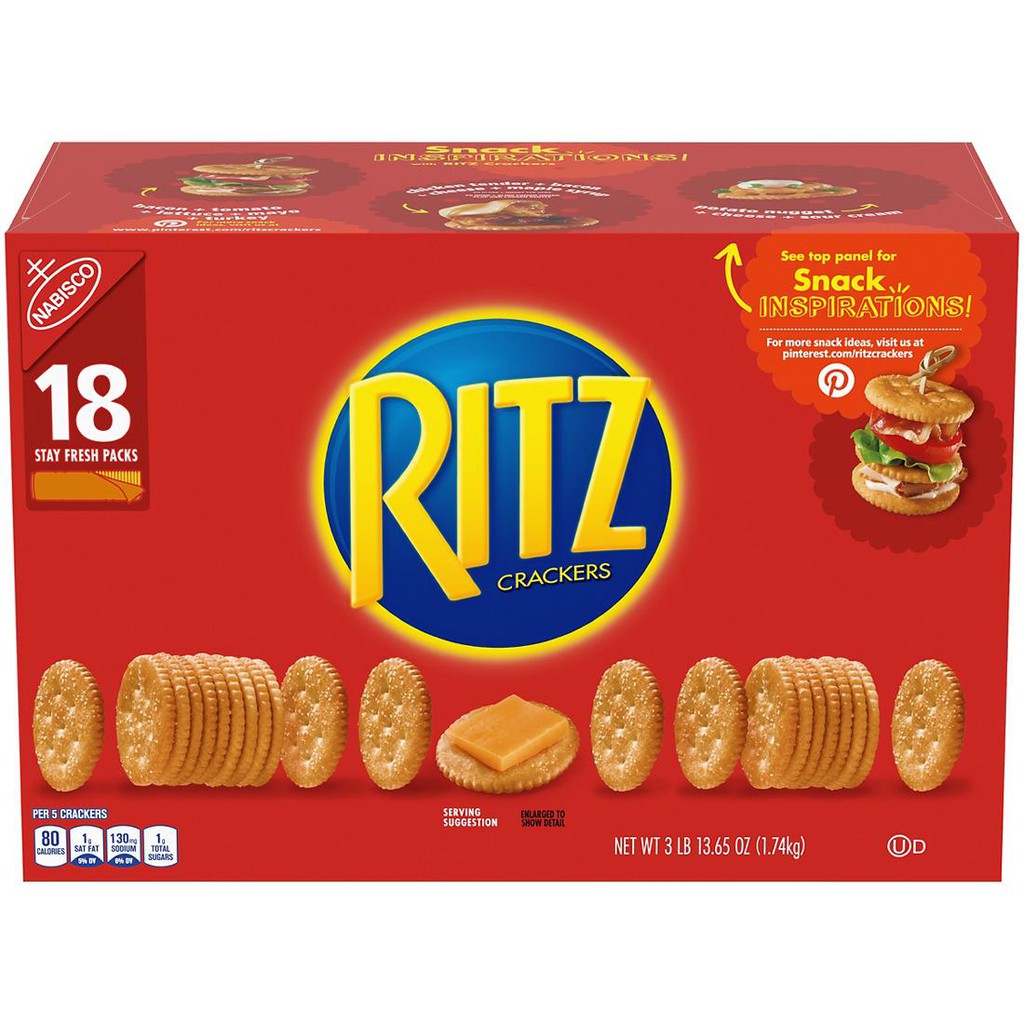 [Thùng 18 Ống - 1.74kg] Bánh Ritz Mỹ Nhân Phô Mai Nabisco Ritz Crackers 18 Stay Fresh Packs 1.74kg - Chính Hãng Mỹ