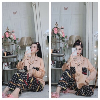 Bộ tay dài satin phối lụa