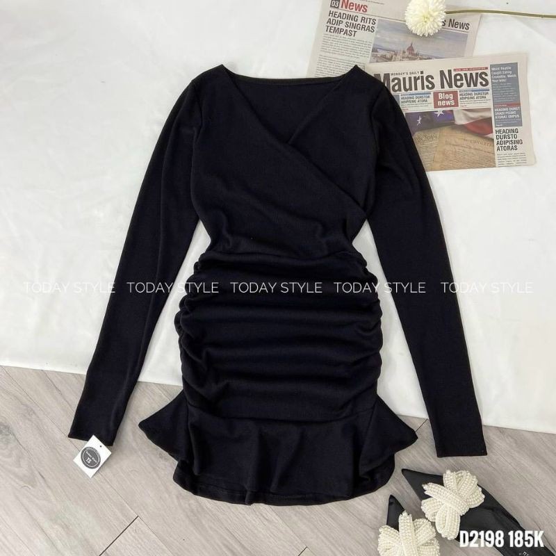 Đầm body ôm cổ V đuôi cá nhún , siêu tôn dáng | BigBuy360 - bigbuy360.vn